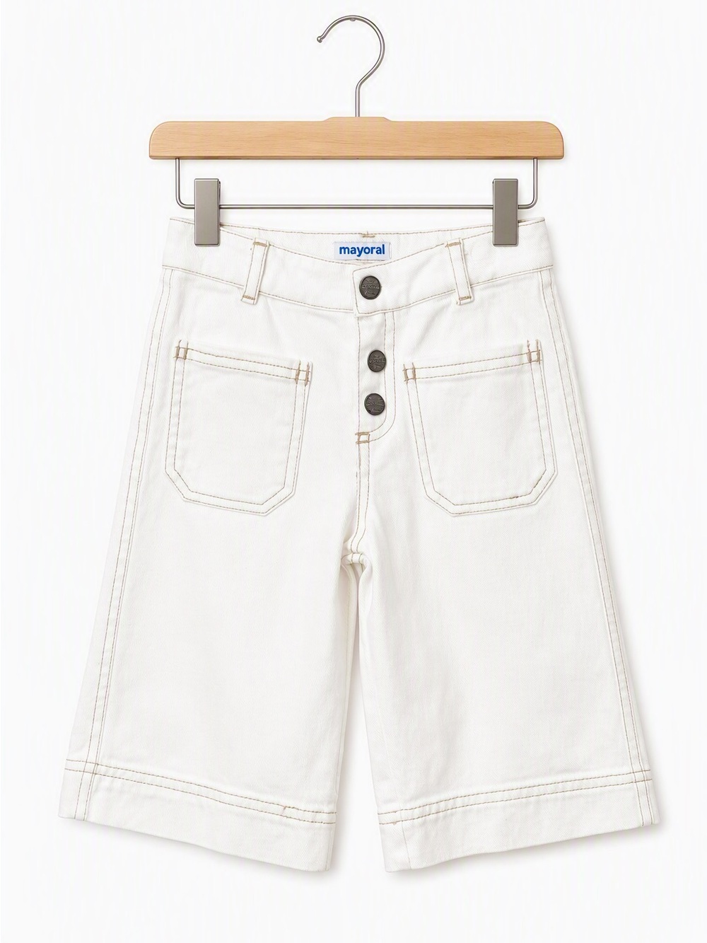Mayoral Spain White Contrast Stitch Wide Leg Denim Shorts 3T / 98cm Bohemian